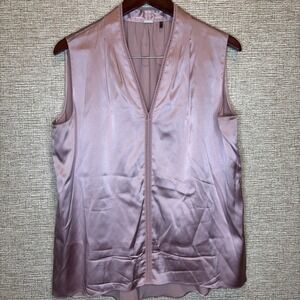 Elie Tahari Pink Silk Blend Winter Ro Trim Tank Top Size L